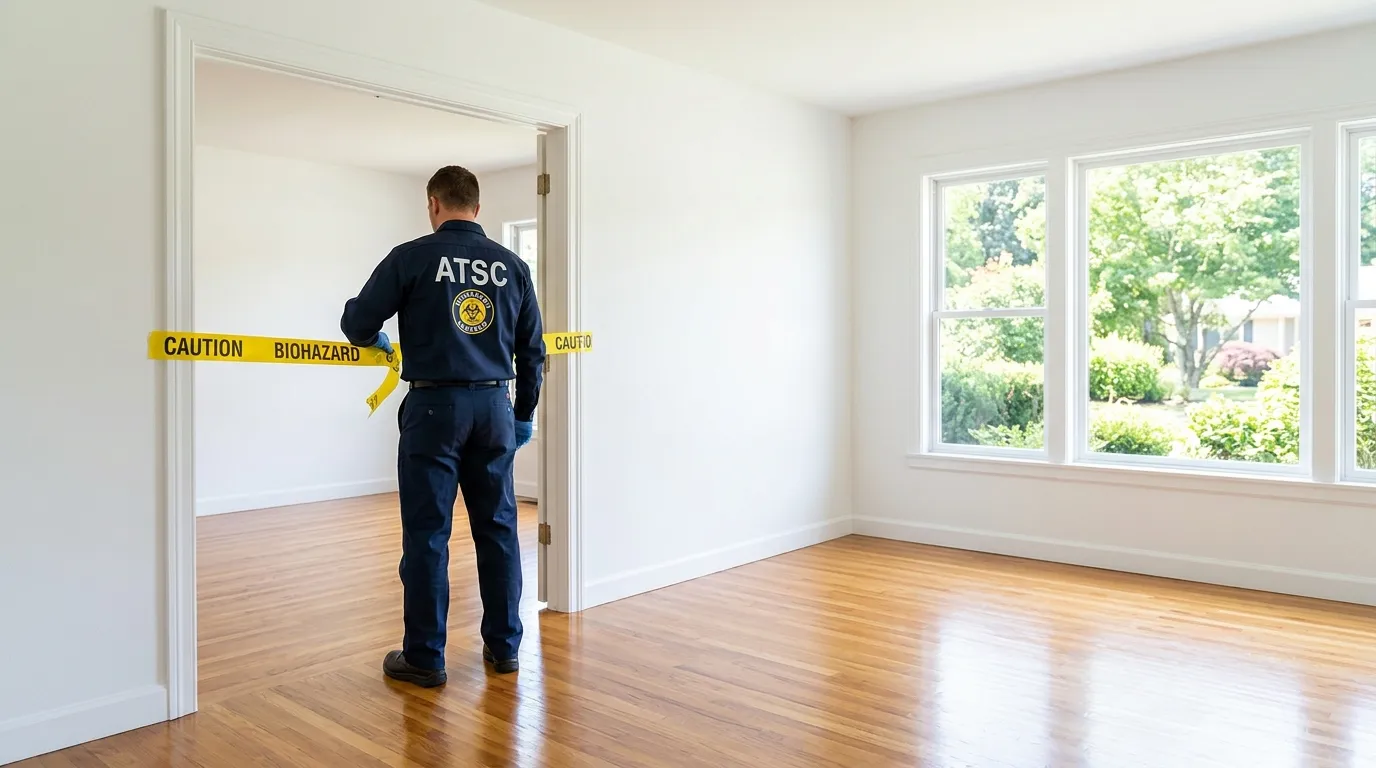 Certified biohazard cleanup crew performing Trauma Scene Cleanup in Ware